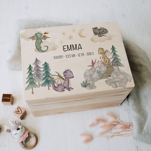 Personalised dragon baby memory box | For storing and decorating | Gift idea for baptism or birth
