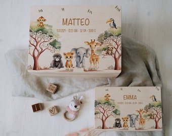 caja de recuerdos infantil personalizada safari con dulce flora y fauna de sabana | Para guardar y decorar | regalo de cumpleaños