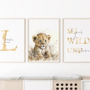 Lion wall art set personalized with name or single print, poster birth nursery gift animal pictures child baby room wall decor art print