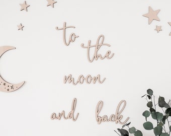 Baby Shower Gift – Wood Wall Quote "To the Moon and Back", Kids Room Wall Decor, Nursery Decor Boy Girl, Baptism or Birth Gift, Beech Wood 4
