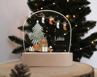 buntes Nachtlicht "Weihnachten" mit persönlicher Gravur als Geschenk zur Geburt, Idee zu Weihnachten oder Dekoration fürs Kinderzimmer