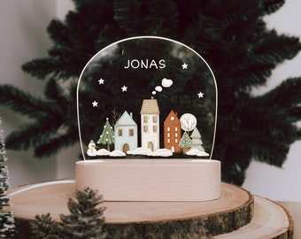 Lampe de nuit personnalisée « Paysage d'hiver » avec des maisons de rêve pour la décoration de la chambre des enfants pour Noël | Cadeau au moment de Noël