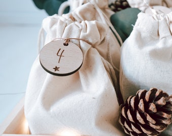 Chiffres Bois Calendrier De L'Avent - 24 Pièces Étoile - Compte à Rebours Noël - Déco DIY - 12
