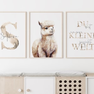 Lama Wandbilder Set oder einzeln mit Name personalisiert, Wohndeko Kinderzimmer Geschenk Deko Wand Bilder Babyzimmer Wanddeko Kunstdruck