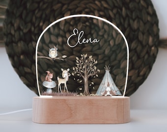 personalized deer acrylic nightlight | engraved wooden base | perfect gift for a new baby | baptism | decorative addition to a child's room