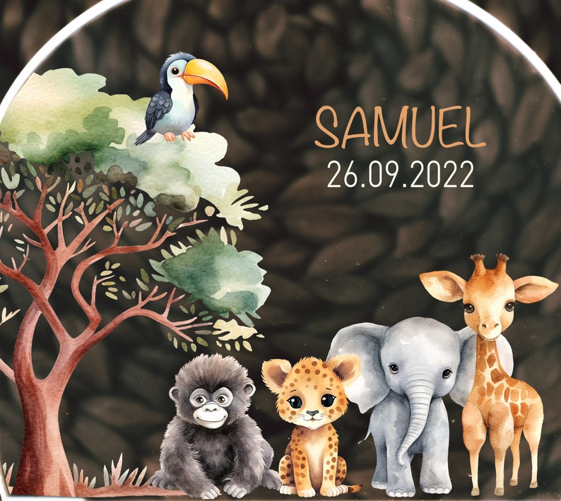 Nachtlicht Safari personalisiert aus Acryl, Holzfuß Gravur, Babygeschenk Geburt, Kinderzimmer, Persönliches Geburtstagsgeschenk, Taufe Bild 6