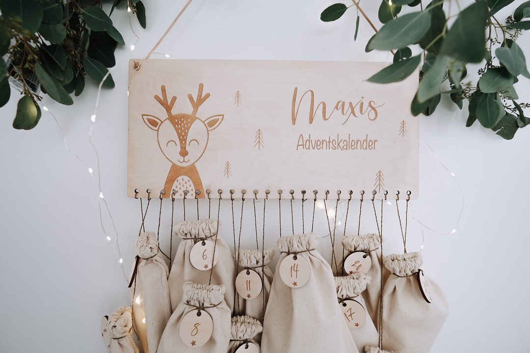 Personalized Advent Calendar With Forest Animals, Wooden Advent