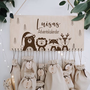 Personalized advent calendar with forest animals, wooden advent calendar for children, pre-Christmas period, Advent Season decoration