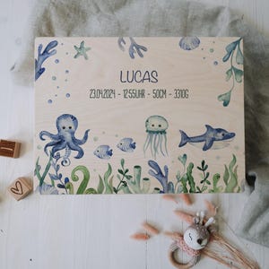 Caja de recuerdos del mundo submarino | Bebé personalizado | Para almacenamiento y decoración | Idea de regalo para bautizo o nacimiento.