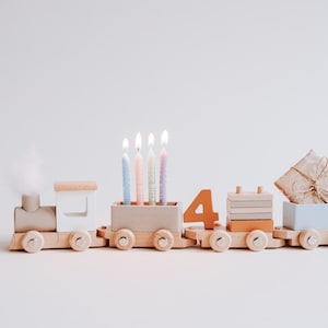 Birthday train - birth gift for boy and girl, wooden train personalized christening gift, personalized train