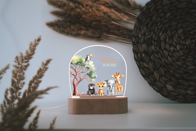 personalized deer acrylic nightlight engraved wooden base perfect gift for a new baby baptism decorative addition to a child's room image 3