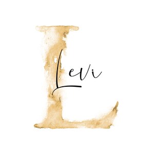 Handgemaltes Buchstabenbild "L" in warmen Erdtönen mit elegantem Schriftzug "Levi". Perfekt als persönliches Geschenk oder stilvolle Wanddekoration. Die sanften Aquarell-Nuancen verleihen jedem Raum eine einladende und beruhigende Atmosphäre. Ein einzigartiges Kunstwerk, das Individualität und Stil vereint.