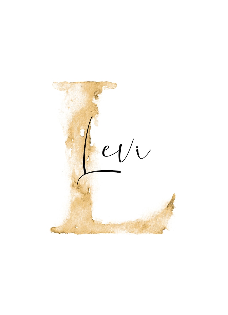 Handgemaltes Buchstabenbild "L" in warmen Erdtönen mit elegantem Schriftzug "Levi". Perfekt als persönliches Geschenk oder stilvolle Wanddekoration. Die sanften Aquarell-Nuancen verleihen jedem Raum eine einladende und beruhigende Atmosphäre. Ein einzigartiges Kunstwerk, das Individualität und Stil vereint.