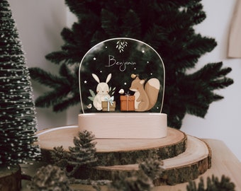 Veilleuse "Motif animal de Noël" avec lapin et écureuil pour la chambre des enfants à Noël | Cadeau au moment de Noël