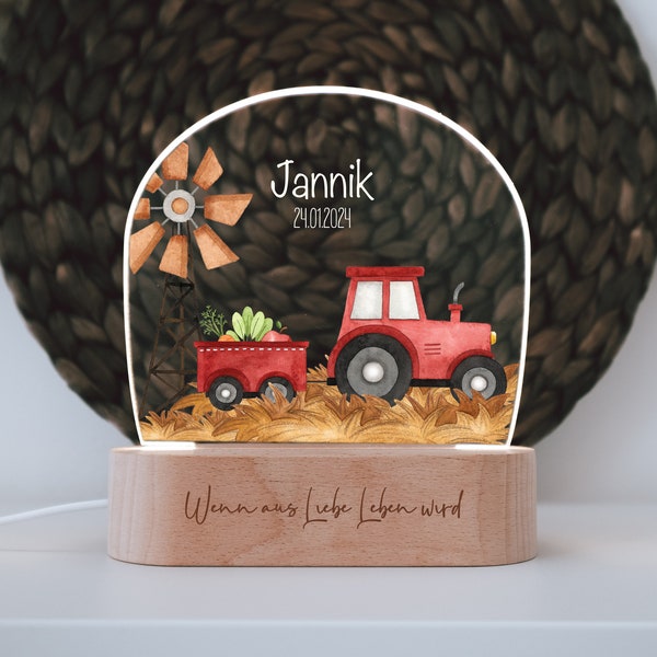 veilleuse personnalisée "Tracteur" comme cadeau à moins de 30EUR, cadeau de naissance, cadeau de baptême, cadeau d'anniversaire