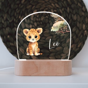 personalized deer acrylic nightlight | engraved wooden base | perfect gift for a new baby | baptism | decorative addition to a child's room