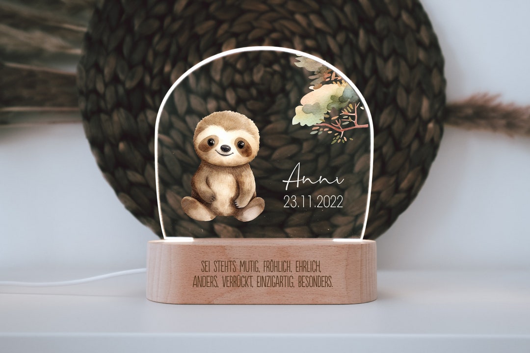 Night Light sloth Personalized Made of Acrylic, Wooden Base Engraving ...