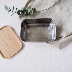 personalisierte Lunchbox aus Edelstahl mit Holzdeckel Brotdose für Kinder Waldtierfreunde Bild 2