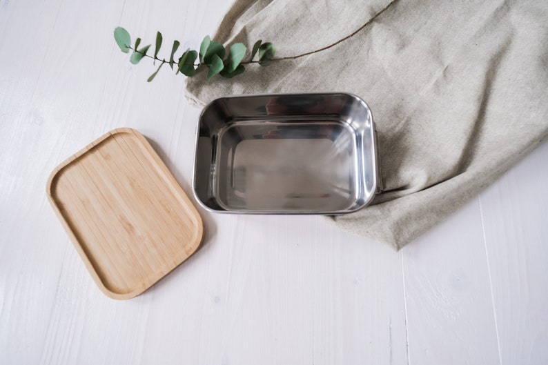 personalisierte Lunchbox aus Edelstahl mit Holzdeckel Brotdose für Kinder Waldtierfreunde Bild 2