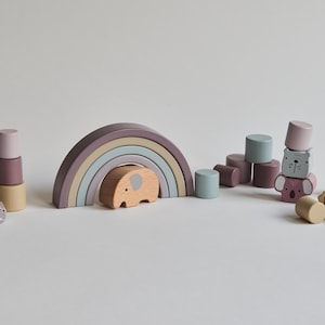 Stacking game with many different assembly options - birth gift for boy and girl, wooden christening gift