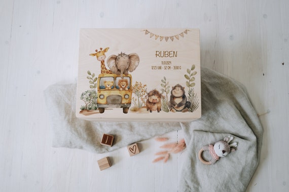 Personalized memory box with animal adventurers | For storing and decorating | Gift idea for baptism or birth