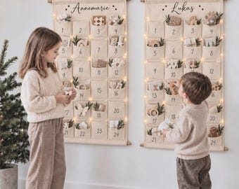Christmas Gift for Kids, Personalized Advent Calendar - Holiday Countdown with 24 Fillable Pockets, Reusable Cotton Canvas, 35.4 x 23.6 in