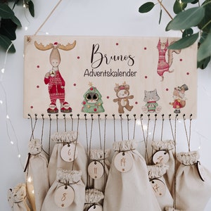 Advent calendar with Christmas forest animal friends, customizable, sustainable Advent calendar made of wood for children to fill yourself