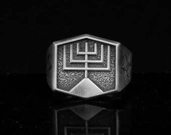 Menorah Ring, Jewish Religious Jewelry, Handmade 925 Sterling Silver, Judaica Hebrew Symbol, Unique Men Accessory, Unisex Birthday Gifts