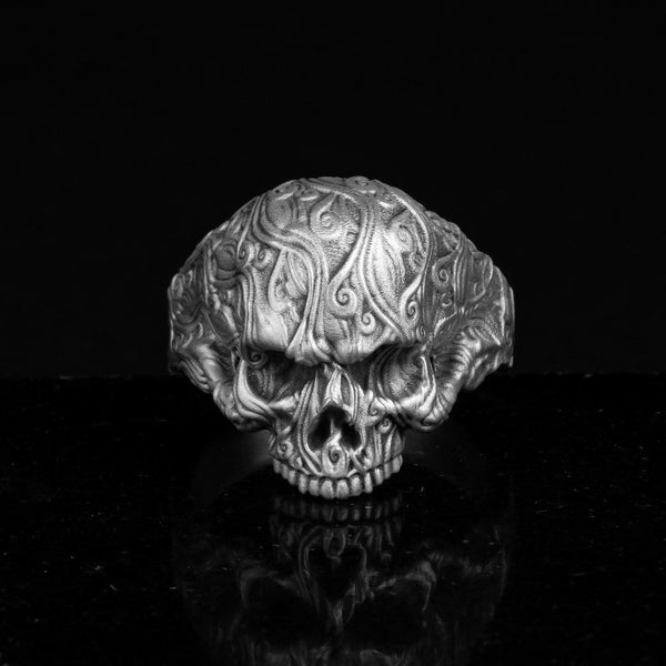 Engraved Skull Ring, Gothic Jewellery, Handmade 925 Sterling Silver, Biker Men Accessory, Rebel Spirit Style, Dark Aesthetic Gifts, Ring