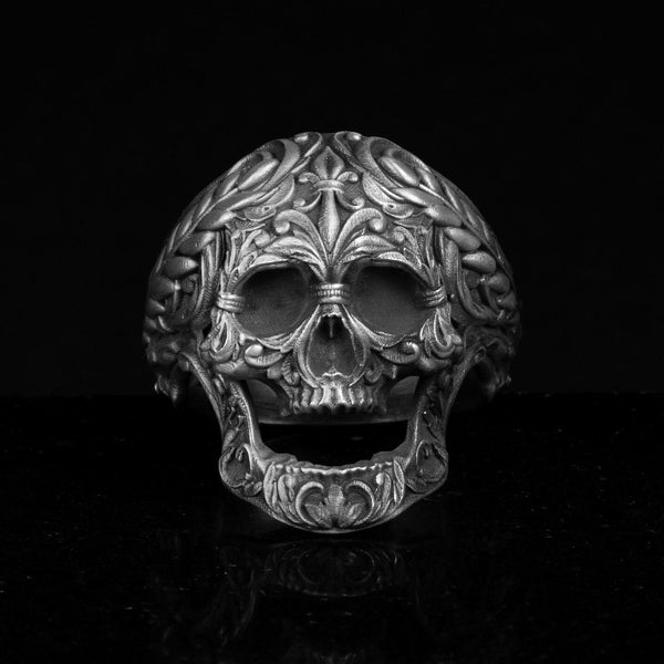 Bague de laurier tête de mort, couronne de laurier, inspirée de la culture romaine, symbole ancien, bijoux gothiques très détaillés, accessoire d'art, emblème de la victoire