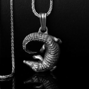 Crocodile Silver Pendant, 3D Animal Necklace, Wild Animal Jewelry, Crocodile Lovers Gift, Scary Animal Accessories, Silver Gifts from Nature