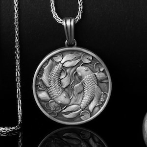 Koi Fish Handmade Silver Necklace, Yin Yang Symbol Pendant, Koi Fish Silver Asian Jewelry, Asian Art Necklace, Special Gifts for Everyone