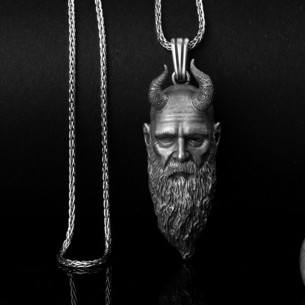Mimir Norse War Figure Necklace, Decapitated Head Jewelry, Odin Silver Gifts, Silver Norse Necklace, Captive Vanir War Gifts, Odin Necklace