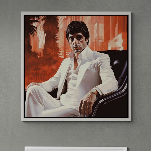 Tony Montana Canvas, Scarface Wall Art, The Godfather Canvas, Tony Montana Movie, Large Wall Art, Al Pacino Artwork, Silver Framed Canvas