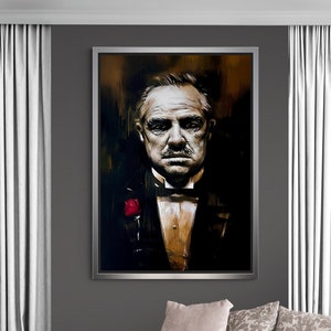 The Godfather Wall Art, Godfather Framed Canvas, Watercolor Effect Canvas, Retro Wall Art, Don Vito Corleone Artwork, Silver Framed Canvas