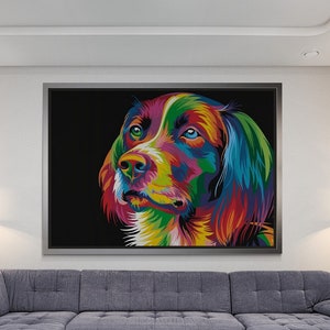 Colorful Dog Framed Canvas, Dog Wall Art, Dog Canvas, Rainbow Dog Canvas, Colorful Wall Art, Abstract Wall Art, Silver Framed Canvas