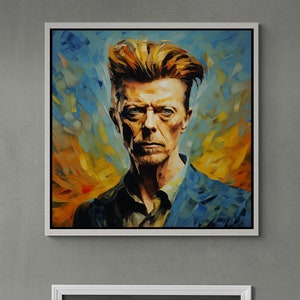David Bowie Framed Canvas, Vincent Van Gogh Style Wall Art, David Bowie Portrait Canvas, Contemporary Art, Van Gogh White Framed Canvas