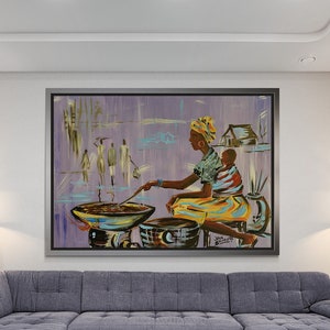 Nigerian Street Food Canvas, Worker Mother Wall Art, Nigeria Street Art, Ethnic Wall Art, Strong Woman Wall Art, Black Framed Canvas