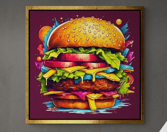 Hamburger Breakfast Retro Canvas Wall Art - 16x24 Inch Frameless Print For Home & Office