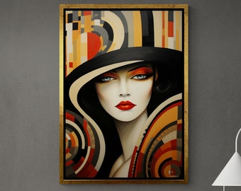 Woman Portrait Canvas, Woman Wall Art, Geometric Shapes Canvas, Colorful Woman Artwork, Large Wall Art, Abstract Canvas, Gold Framed Canvas