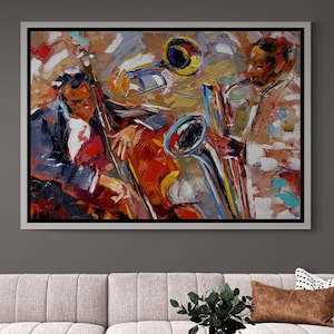 Abstract Jazz Framed Canvas, Jazz Wall Art, Contemporary Canvas Art, Jazz Artwork, Music Room Art, Extra Large Canvas, Black Framed Canvas