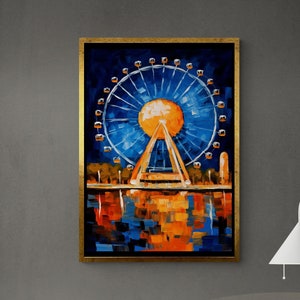 Amusement Park Wall Art, Oil Painting Canvas, Colorful Ferris Wheel, Large Art, Kids Room Canvas, Ferris Wheel Canvas, Black Framed Canvas