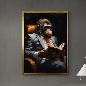 Gorilla in Suit Canvas, Animal Wall Art, Gorilla Canvas, Big Gorilla Wall Art, Abstract Gorilla Artwork, Cool Monkey Art, Gold Framed Canvas
