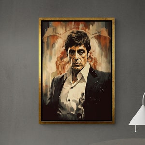 Scarface Wall Art, Tony Montana Canvas, Al Pacino Wall Art Oil Painting Canvas, Large Wall Art, Vintage Scarface Canvas, White Framed Canvas