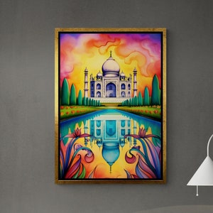 Taj Mahal Wall Art, India Framed Canvas, Landscape Wall Art, Famous Places Art, Taj Mahal Mausoleum, Historical Palace Gold Framed Canvas