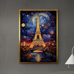 Arte abstracto de la pared de la Torre Eiffel, lienzo enmarcado de la Torre Eiffel, pintura de la Torre Eiffel, arte de la pared de Francia, pintura de París, lienzo enmarcado en oro