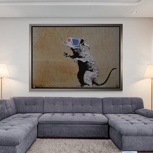 BANKSY Rat with 3D Glasses Graffiti Canvas, Banksy Rat Graffiti Wall Art, Banksy Wall Art, Graffiti Framed Canvas, White Framed Canvas