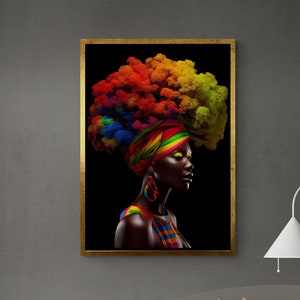 African Woman Canvas, Woman Wall Art, Treehead Woman, Rainbow Woman Canvas, Curly Woman Wall Art, Abstract Canvas, Black Framed Canvas