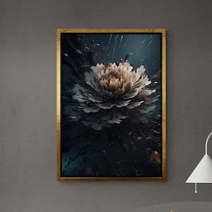 Abstract Flower Wall Art, Flowers Canvas, Large Wall Art, Modern Wall Art, Abstract Canvas, Nature Artwork, Silver Framed Canvas