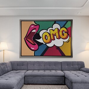 OMG Pop Art Canvas, Pop Art Wall Art, Woman OMG Pop Art, Colorful Pop Art Framed Canvas, Gift for Home, Comic Pop Art, White Framed Canvas